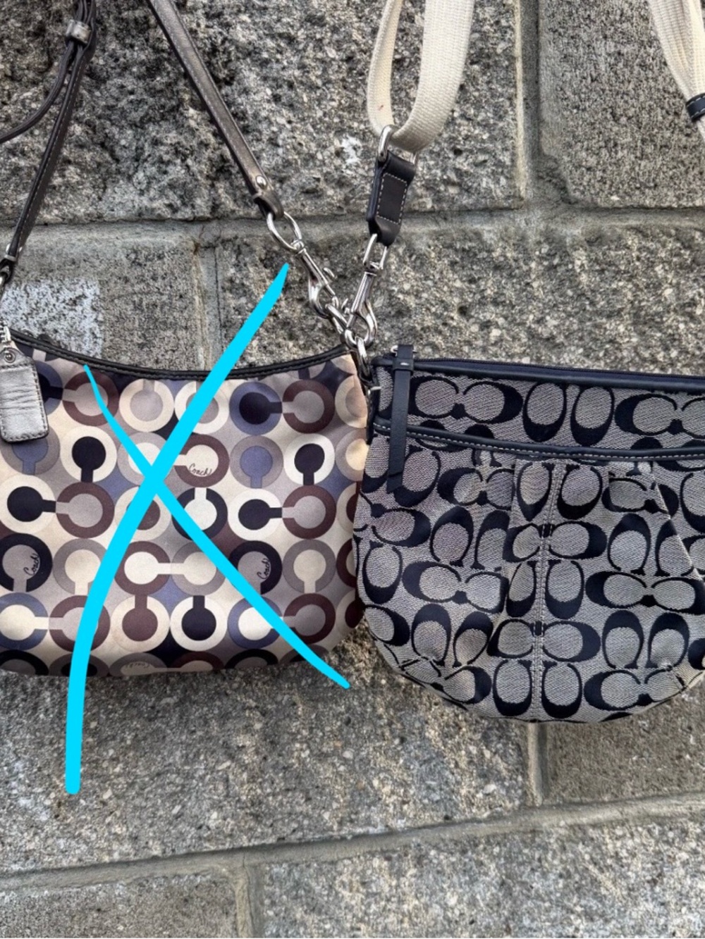 Coach Two-Piece Shoulder Bag Set - Navy, Gray, Multicolor Circles